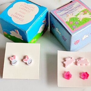 Vintage Avon Bunny Pierced Earrings Lot Kids Pastel Spring Easter NIB 80s 90s
